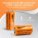 HIBATT 600mAh 16340 15C high drain battery 500 cycles