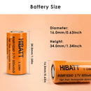 HIBATT IMR16340 battery size 16.2mm x 34mm