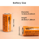 HIBATT IMR16340 battery size 16.2mm x 34mm