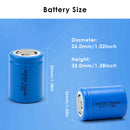  Detailed specification table for Huayu 26350 Li-ion battery featuring brand, voltage, 4.2V charge voltage, and 26x35mm dimensions