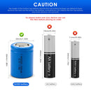 Close-up view of the flat top terminal design of the Huayu 26350 rechargeable battery, showing the recessed positive contact without a protruding button