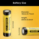 Dimension specifications for ICR 18650 1200mAh batteries