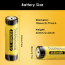 Dimension specifications for ICR 18650 1200mAh batteries