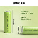 IFR18500 1000mAh LiFePO4 battery size compared to AA alkaline and 18650 lithium cell