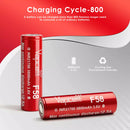 Bottom view of Vapcell F58 21700 battery showing flat negative terminal and QR code.