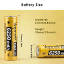 Straight edge test on Vapcell F63 21700 battery showing perfectly flat top for tight battery compartments.