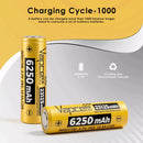 Infographic comparing Vapcell F63 6250mAh runtime versus standard 5000mAh 21700 battery.