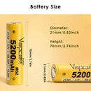 Vapcell M52 21700 battery connected to a digital battery capacity tester showing actual measured mAh.