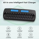 Delipow 16 Bay LCD Charger with USB-C Power Delivery – High-Speed Charging for 16 Batteries