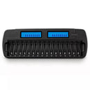 Delipow 16 Bay Smart LCD Battery Charger for AA AAA 1.2V NiMH NiCD Rechargeable Batteries with USB Fast Charging
