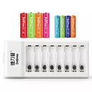 Delipow 8 Bay Battery Charger Kit with 4 AA and 4 AAA NiMH Rechargeable Batteries