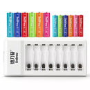 Delipow 8 Bay Battery Charger Kit with 4 AA and 4 AAA NiMH Rechargeable Batteries