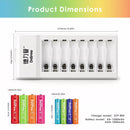 Delipow AA AAA Batteries and 8 Bay Charger Dimensions Size Chart