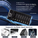 Delipow 8 Bay Smart LCD Charger with USB-C Fast Charging and Real-Time LCD Current Display – 500mA per Slot