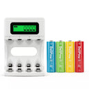 Delipow 4 Bay LCD Smart Charger with AA 1300mAh NiMH Rechargeable Batteries