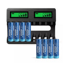 Delipow 8 Pack AA 3404mWh 1.5V Lithium Rechargeable Batteries with 8 Bay Fast LCD Charger Kit