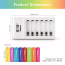 Delipow AA 1300mAh Battery and 6 Bay Charger Dimensions Size Chart