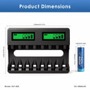 Delipow AA 3404mWh Lithium Battery and 8 Bay LCD Fast Charger Dimensions Size Chart
