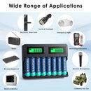 Delipow 8 Bay LCD Fast Charger and AA 3404mWh Lithium Batteries Powering Blink Security Cameras and Xbox Controllers