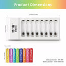 Delipow AAA 1000mAh Battery and Individual Charger Dimensions