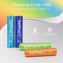 Delipow AAA 1000mAh Capacity and 1200 Recharge Cycles Chart with Low Self Discharge