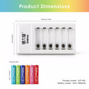 Delipow AAA 1000mAh Battery and 6 Bay Charger Dimensions Size Chart
