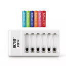 Delipow 6 Bay Charger with 6 Pack AAA 1000mAh NiMH Rechargeable Batteries