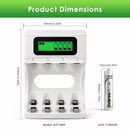 Delipow AAA battery and 4‑bay LCD charger with ruler – AAA 44x10mm, charger 190x120x40mm