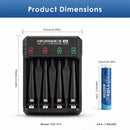 Delipow AAA 1184mWh Lithium Battery and 4 Bay Charger Dimensions Size Chart