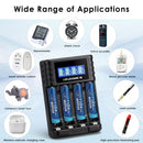 Delipow AAA Lithium Batteries and Universal Charger Powering Various Household Devices
