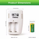 Delipow CR123A Battery and 2 Bay Charger Dimensions Size Chart