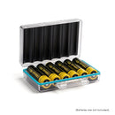 Battery organizer case for 18650 and AA lithium batteries – open lid showing protective foam slots