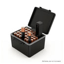 Battery storage box with built-in voltage tester – organizer case open with AA, AAA, 18650, 21700 batteries inserted