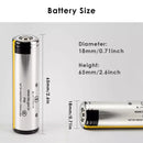 Panasonic NCR18650BD protected battery dimensions diagram flat top and button top options