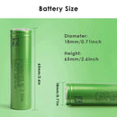 Sony VTC5 18650 battery dimensions diagram 65mm height 18mm diameter