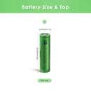 Sony VTC5A 18650 battery detailed dimensions measuring 18.3mm diameter by 65mm height for flat top, 2600mAh capacity, 35A discharge specs.