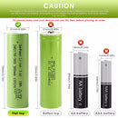 Stack of ten Sunpower 21700 batteries next to a 18650 pack for capacity comparison