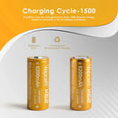 Vapcell 6200mAh 26650 batteries with small magnetic button top spacers displayed next to them.