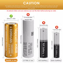 Four Vapcell 6200mAh 26650 batteries stored safely in a dedicated plastic 4-cell 26650 storage box.