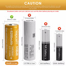 Four Vapcell 6200mAh 26650 batteries stored safely in a dedicated plastic 4-cell 26650 storage box.