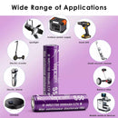 Vapcell 5000mAh 21700 battery powering a portable camping fan with LED light.