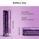Vapcell F50 21700 battery weighing approximately 68 grams on a precision digital scale.