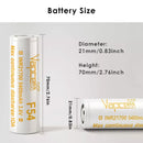Vapcell F54 21700 battery in hand showing pristine purple and silver metallic wrap condition.