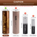 Macro shot of Vapcell K40 21700 battery wrap showing model K40 and 4000mAh 30A ratings.