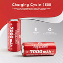 Vapcell K70 26650 battery placed next to a standard Vapcell 21700 battery for size comparison.