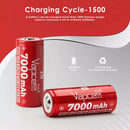 Vapcell K70 26650 battery placed next to a standard Vapcell 21700 battery for size comparison.