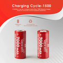 Vapcell K70 26650 battery placed next to a standard Vapcell 21700 battery for size comparison.