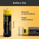 Vapcell P2160B 21700 battery charging via USB-C cable with red LED indicator illuminated.
