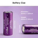 Vapcell P54 26650 protected battery measured at approximately 70.5mm length with digital caliper.