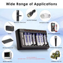 XTAR AA Batteries Charging in 8-Bay Charger and Powering Flashlight